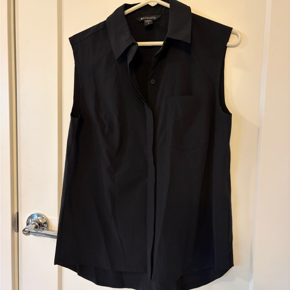 Athleta Black Sleeveless Button Front Blouse | Work to Travel